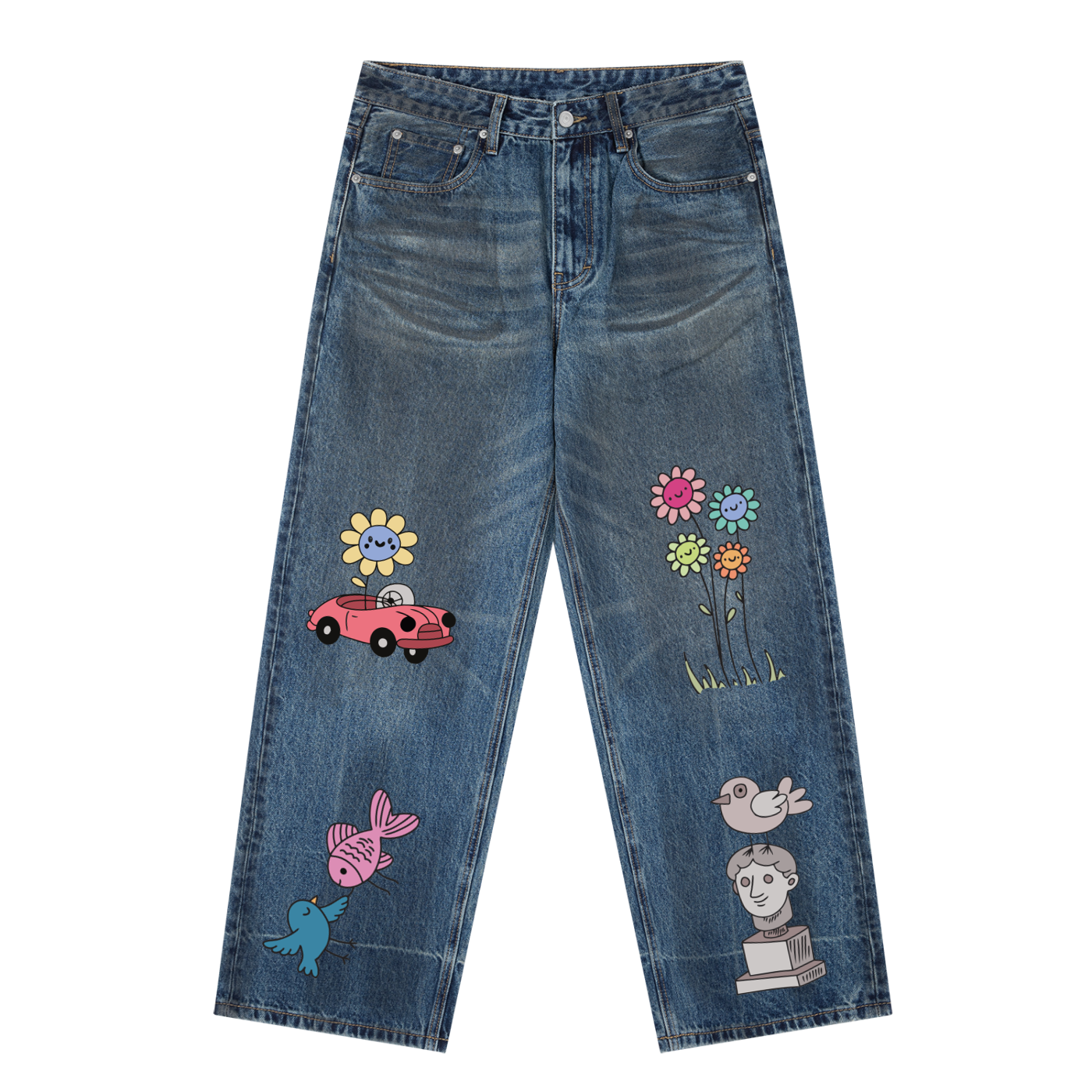 'Happy Friends' Baggy Denim Jeans
