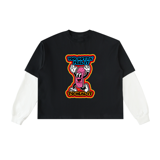 Layered Contrast Sleeve Cotton T-Shirt